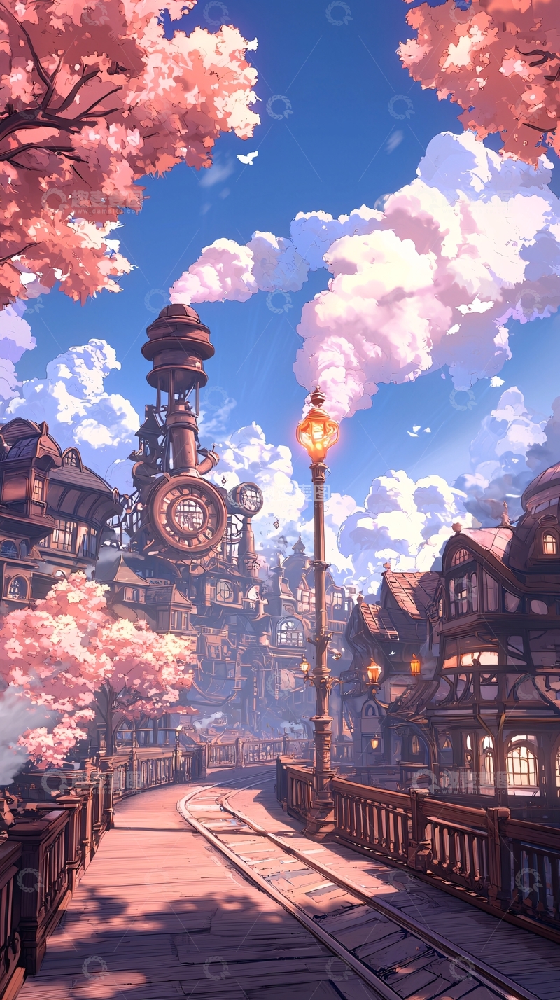 高清大图下载【趣麦麦图】蒸汽朋克风格的城市街道