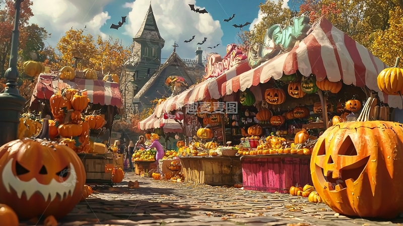 高清大图下载【趣麦麦图】万圣节南瓜市场