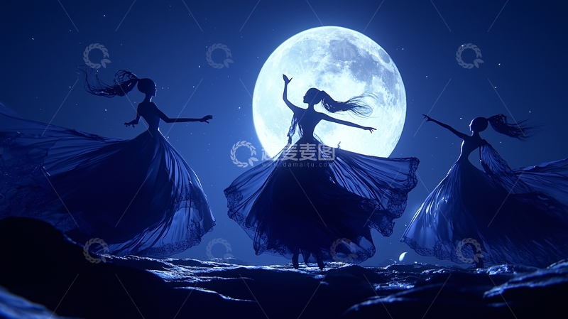 高清大图下载【趣麦麦图】月光下的舞者剪影