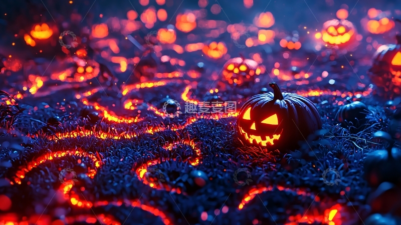 高清大图下载【趣麦麦图】万圣节南瓜灯与火焰背景