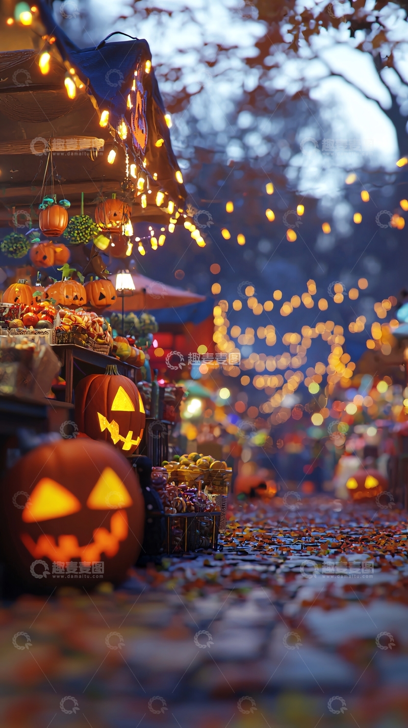 高清大图下载【趣麦麦图】万圣节夜市南瓜灯装饰