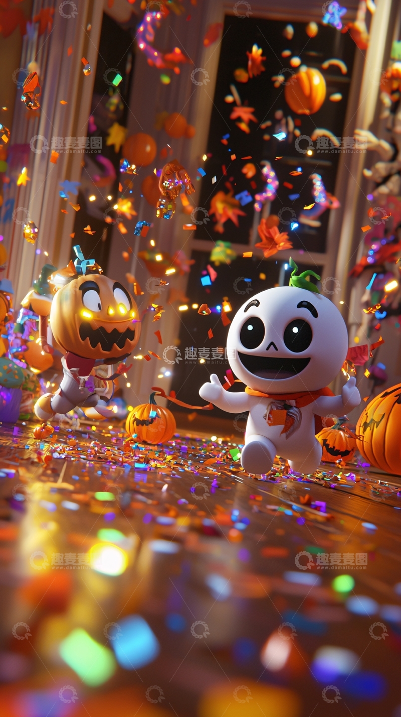 高清大图下载【趣麦麦图】万圣节派对中的南瓜和幽灵