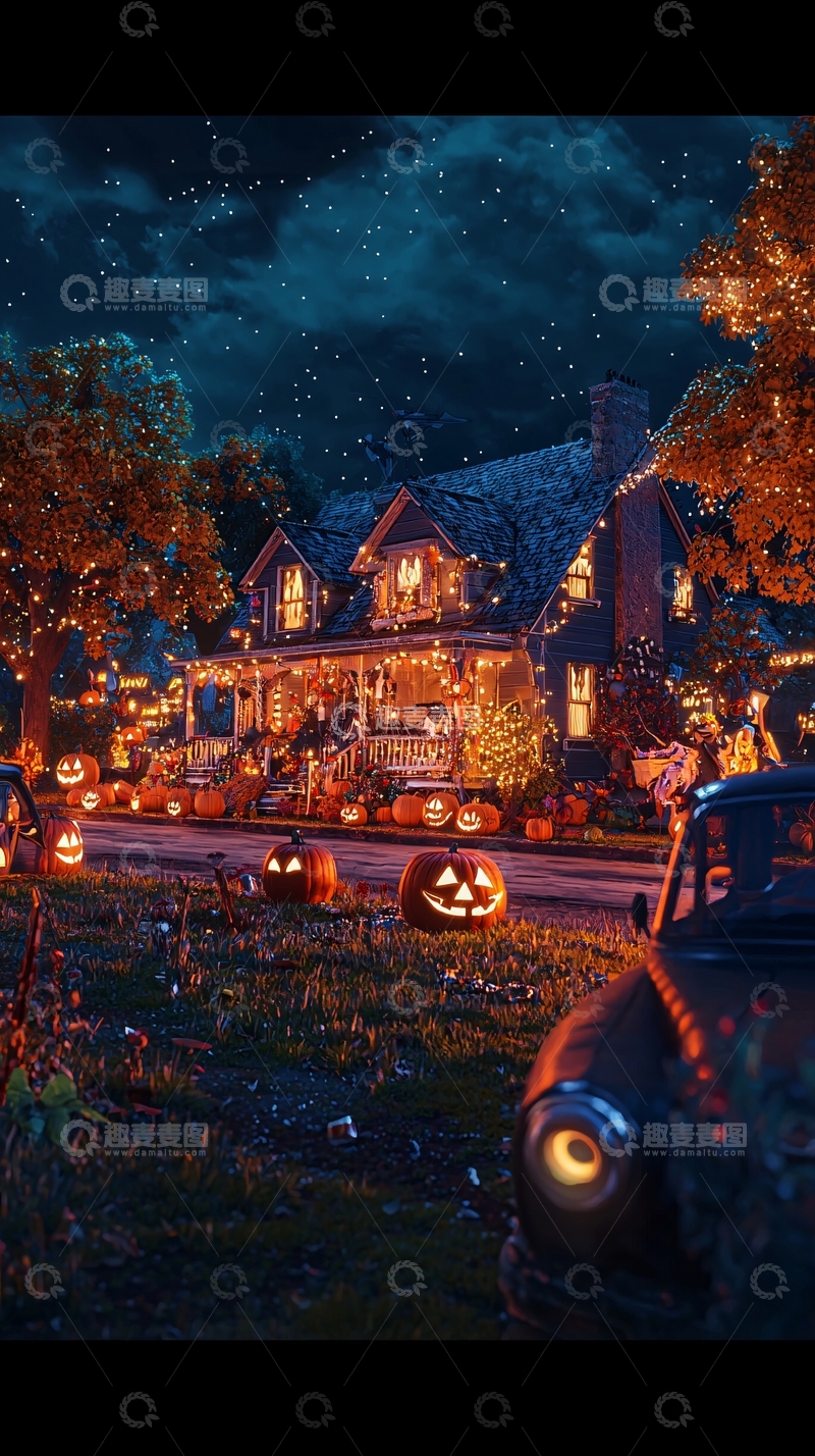 高清大图下载【趣麦麦图】万圣节夜晚装饰的房子