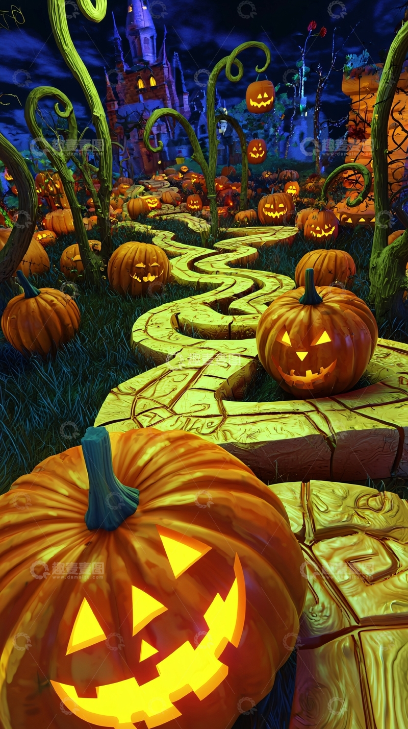 高清大图下载【趣麦麦图】万圣节南瓜灯迷宫夜景