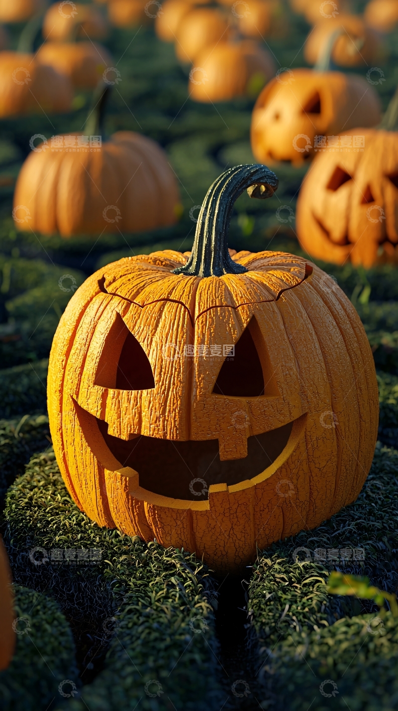 高清大图下载【趣麦麦图】万圣节南瓜灯田野场景
