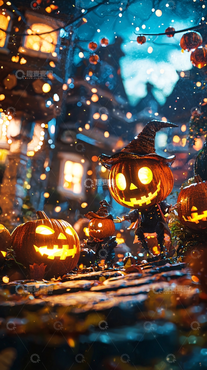 高清大图下载【趣麦麦图】万圣节南瓜灯夜景
