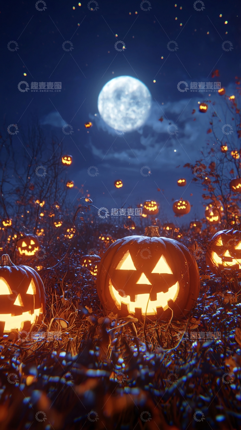 高清大图下载【趣麦麦图】万圣节南瓜夜景