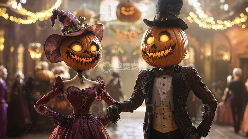 高清大图下载【趣麦麦图】万圣节南瓜头男女装扮