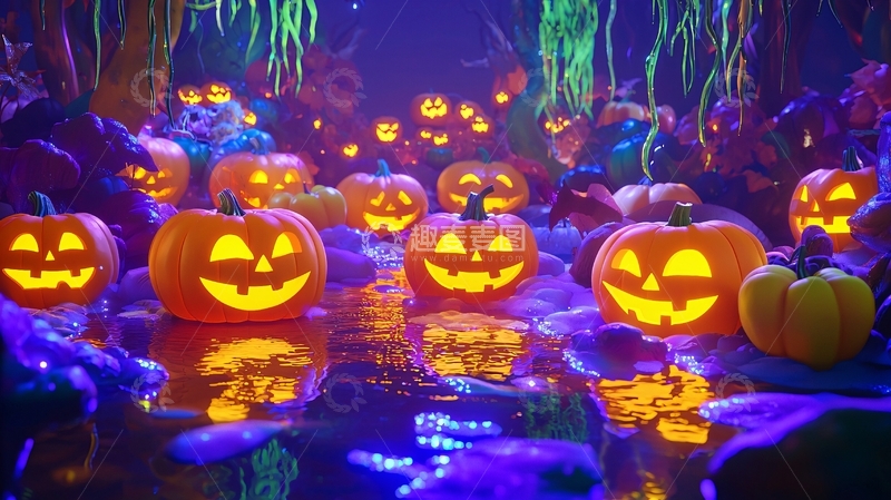 高清大图下载【趣麦麦图】万圣节南瓜灯夜景
