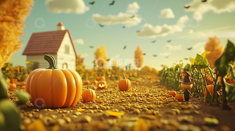 高清大图下载【趣麦麦图】秋日南瓜田风景