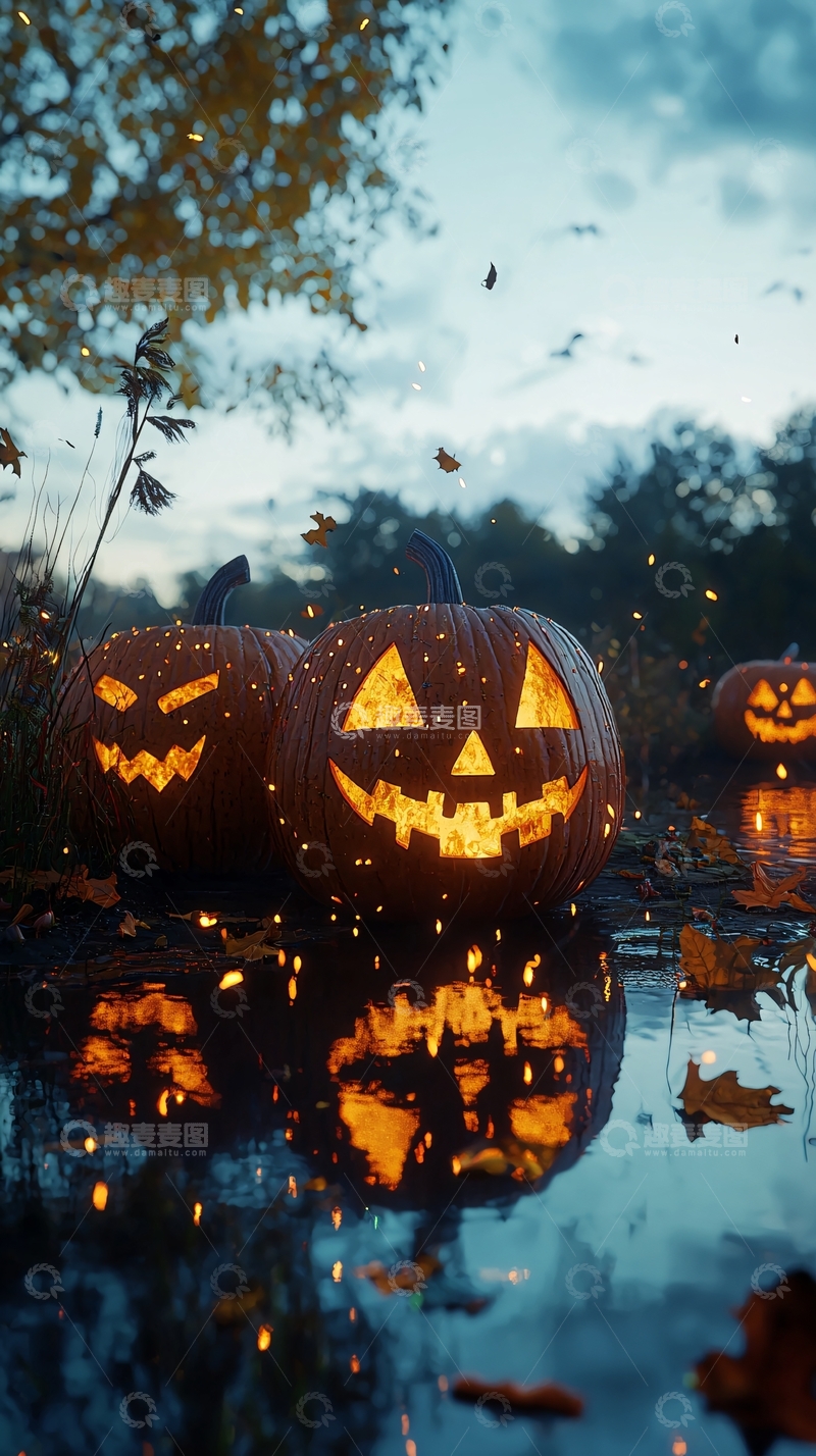 高清大图下载【趣麦麦图】秋夜南瓜灯影