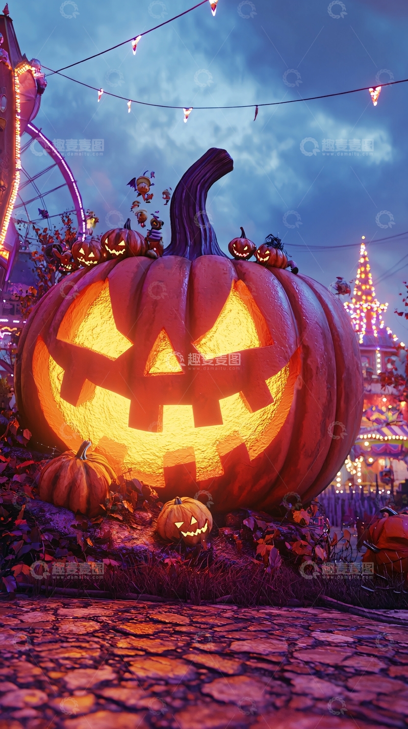 高清大图下载【趣麦麦图】万圣节南瓜灯夜景