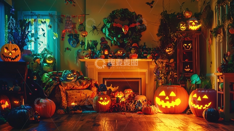 高清大图下载【趣麦麦图】万圣节主题室内装饰场景