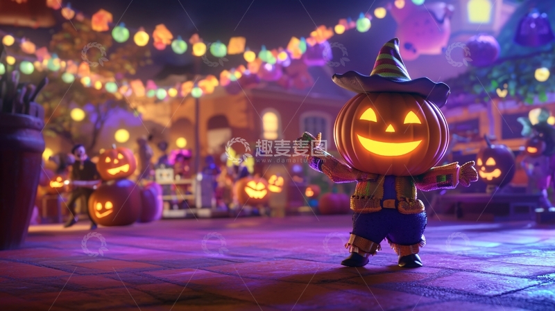 高清大图下载【趣麦麦图】万圣节南瓜灯装扮的小丑