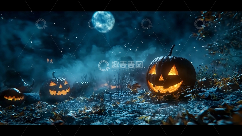 高清大图下载【趣麦麦图】万圣节夜晚南瓜灯