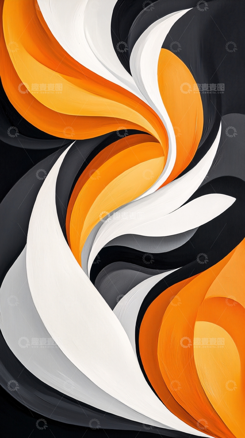 高清大图下载【趣麦麦图】橙白黑抽象曲线流动背景