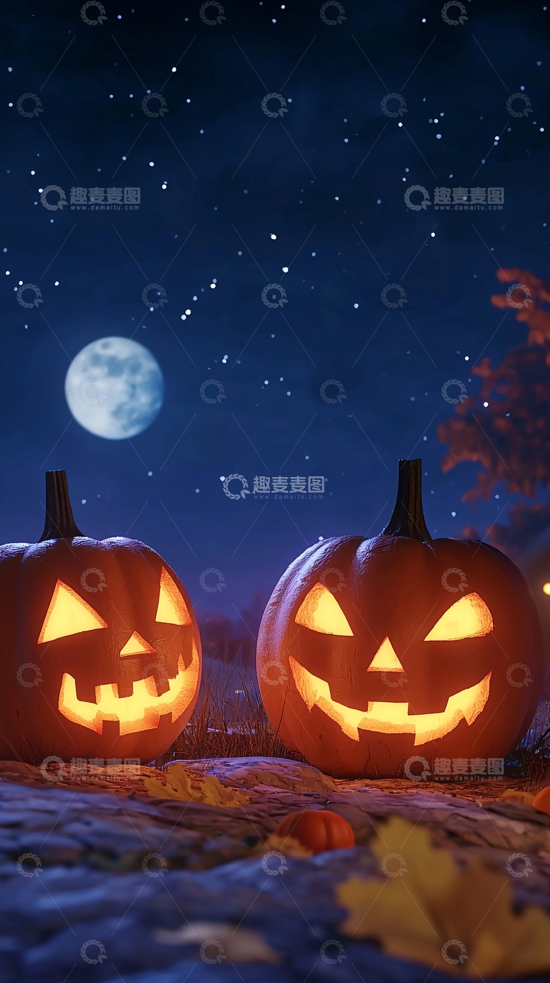 高清大图下载【趣麦麦图】万圣节南瓜灯夜景