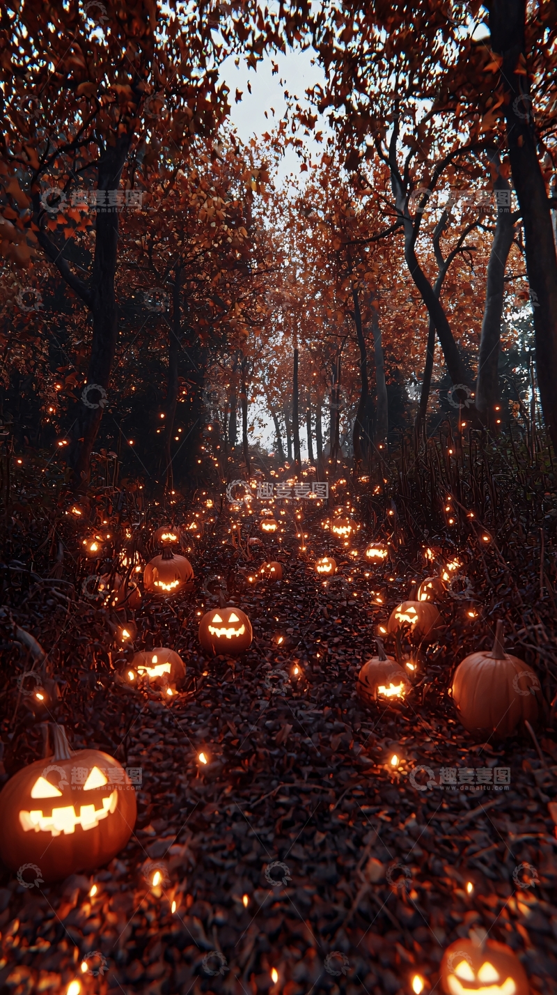 高清大图下载【趣麦麦图】万圣节南瓜灯森林小径