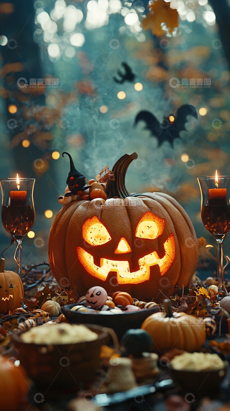 高清大图下载【趣麦麦图】万圣节南瓜灯与蜡烛