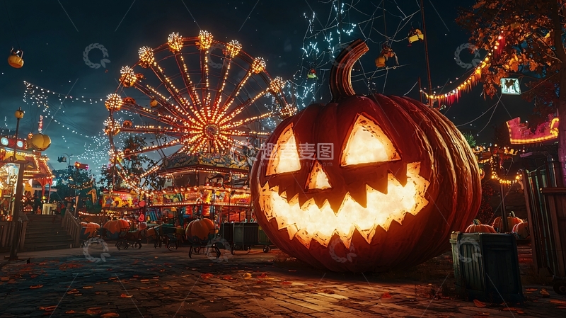 高清大图下载【趣麦麦图】万圣节游乐园夜景