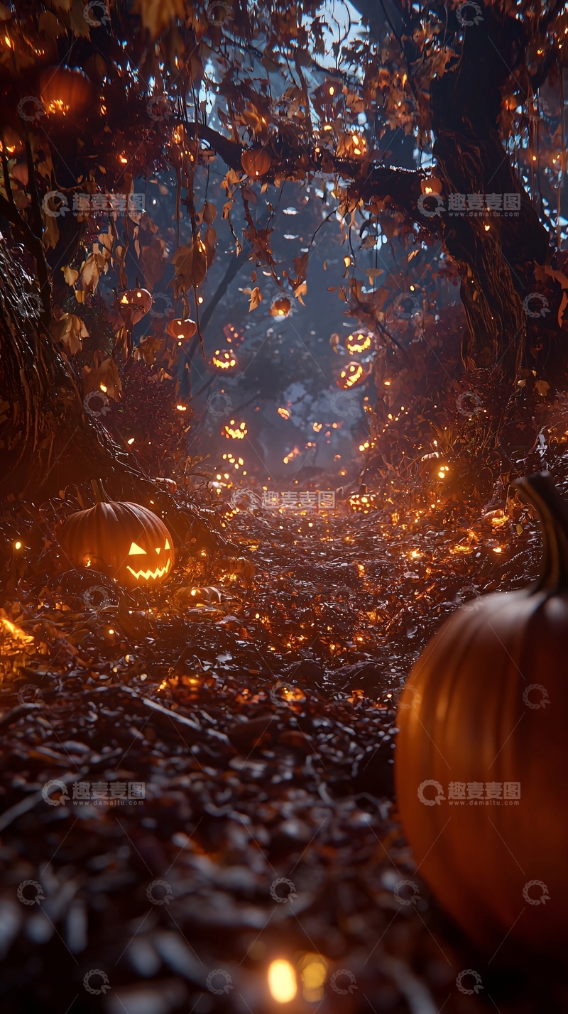 高清大图下载【趣麦麦图】万圣节森林南瓜灯