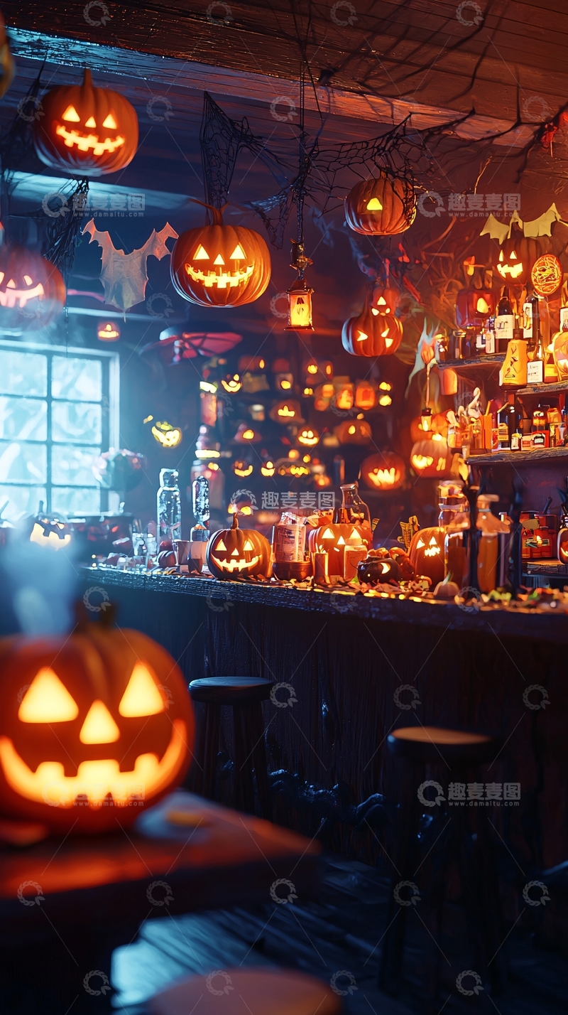 高清大图下载【趣麦麦图】万圣节酒吧装饰场景