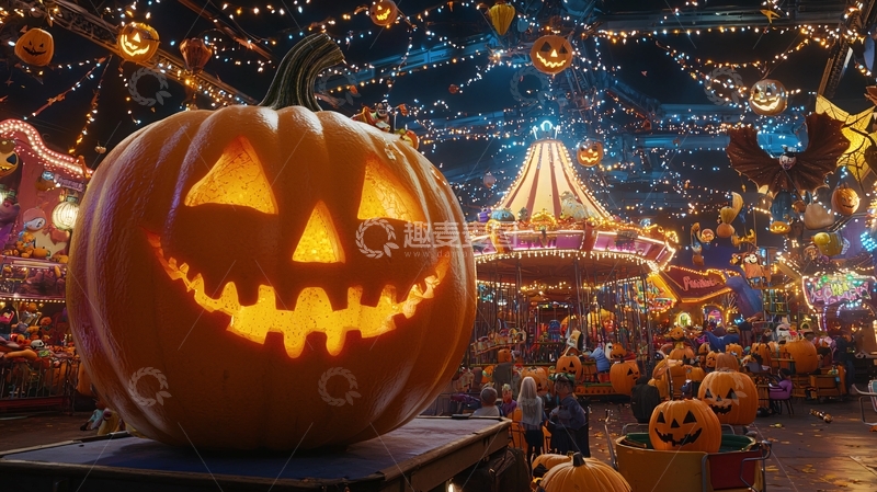高清大图下载【趣麦麦图】万圣节主题游乐园夜景