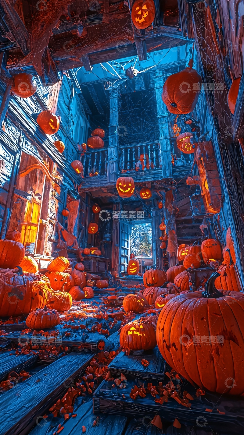 高清大图下载【趣麦麦图】万圣节南瓜灯装饰庭院