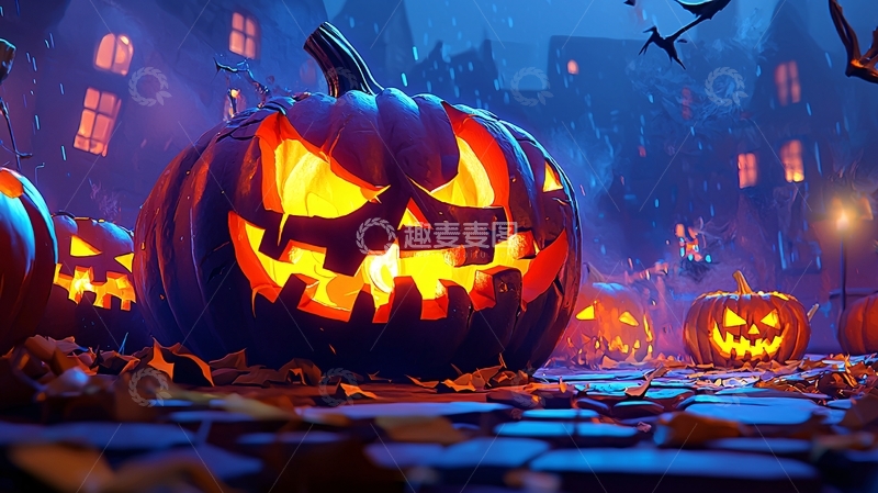 高清大图下载【趣麦麦图】万圣节南瓜灯夜景