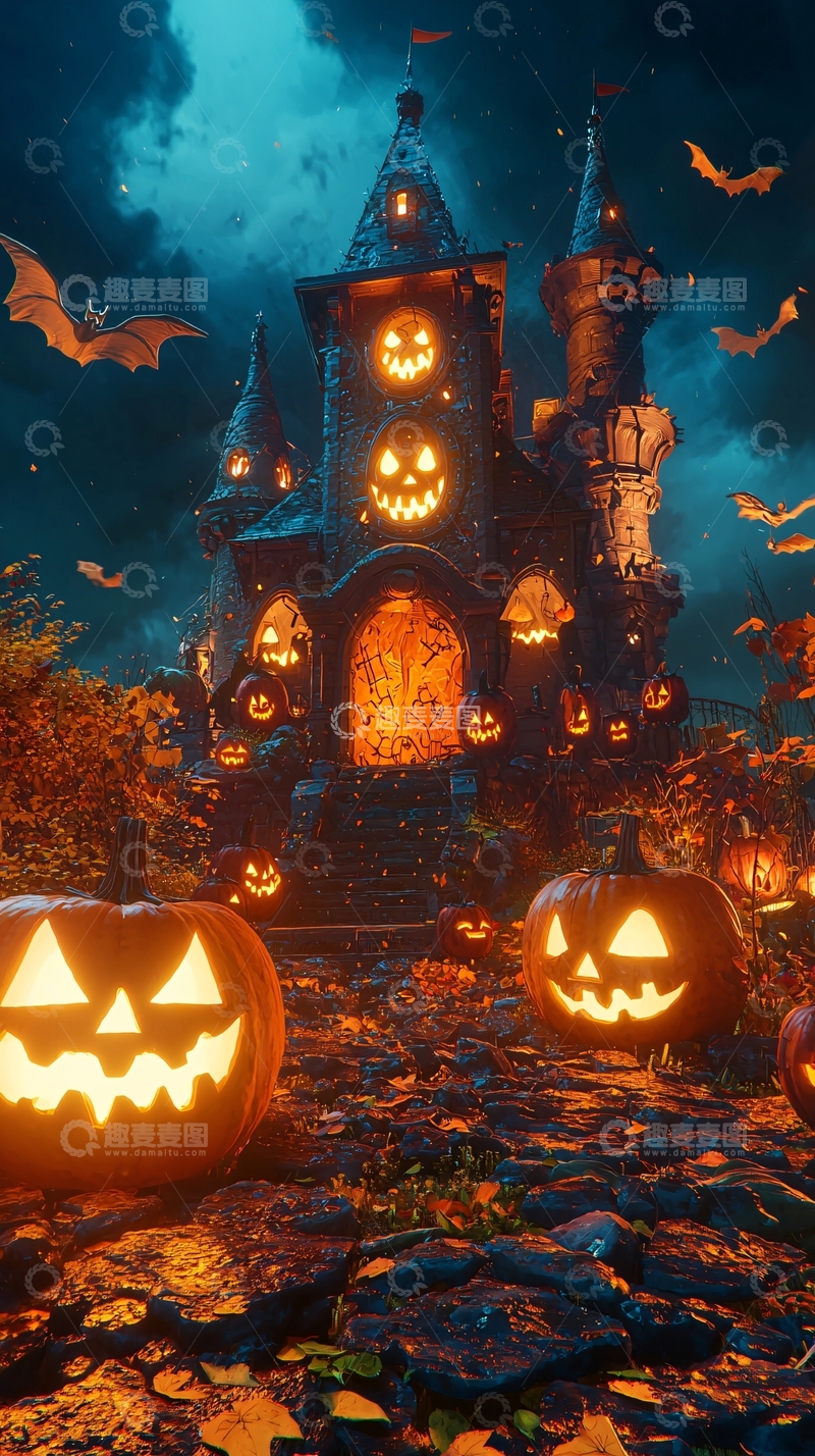 高清大图下载【趣麦麦图】万圣节南瓜灯城堡夜景