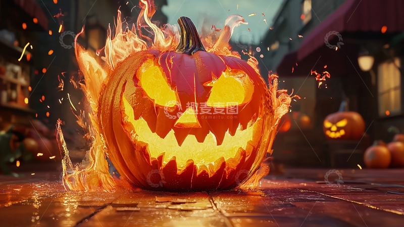 高清大图下载【趣麦麦图】万圣节火焰南瓜灯