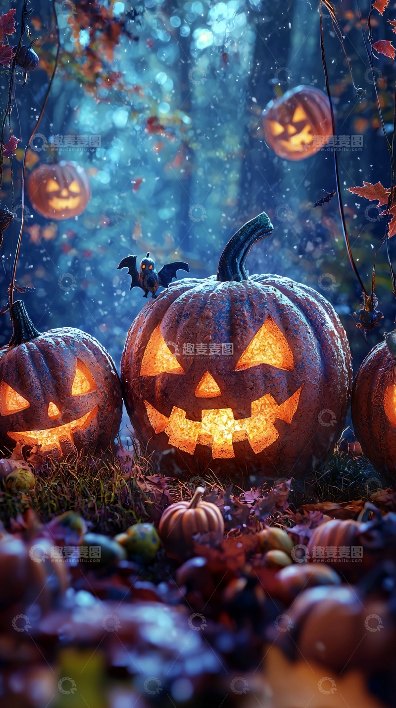 高清大图下载【趣麦麦图】万圣节南瓜灯夜景