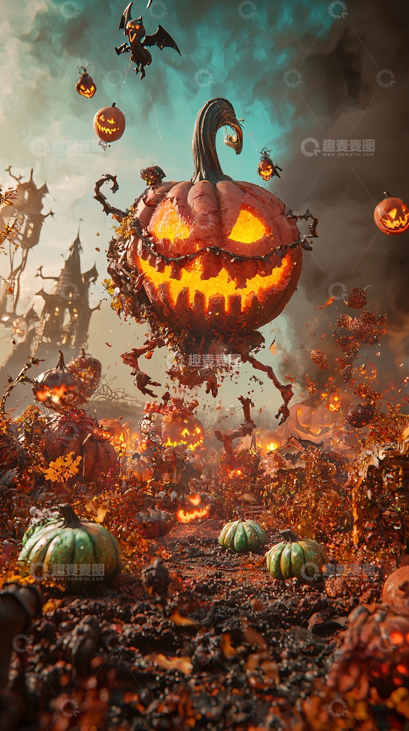 高清大图下载【趣麦麦图】万圣节南瓜与鬼怪的奇幻场景