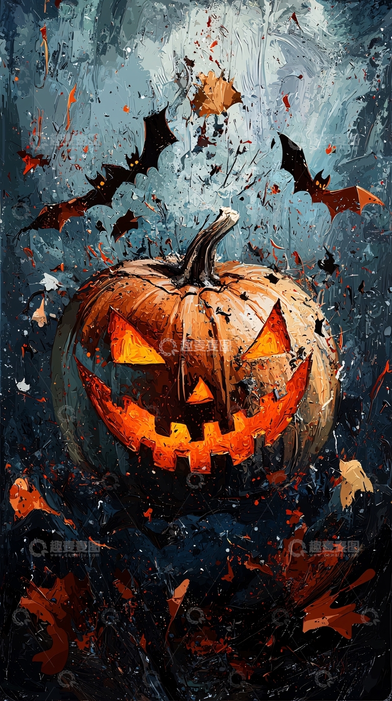 高清大图下载【趣麦麦图】万圣节南瓜与蝙蝠