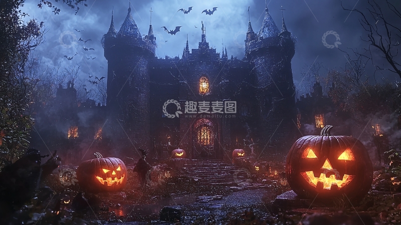 高清大图下载【趣麦麦图】万圣节南瓜与神秘城堡