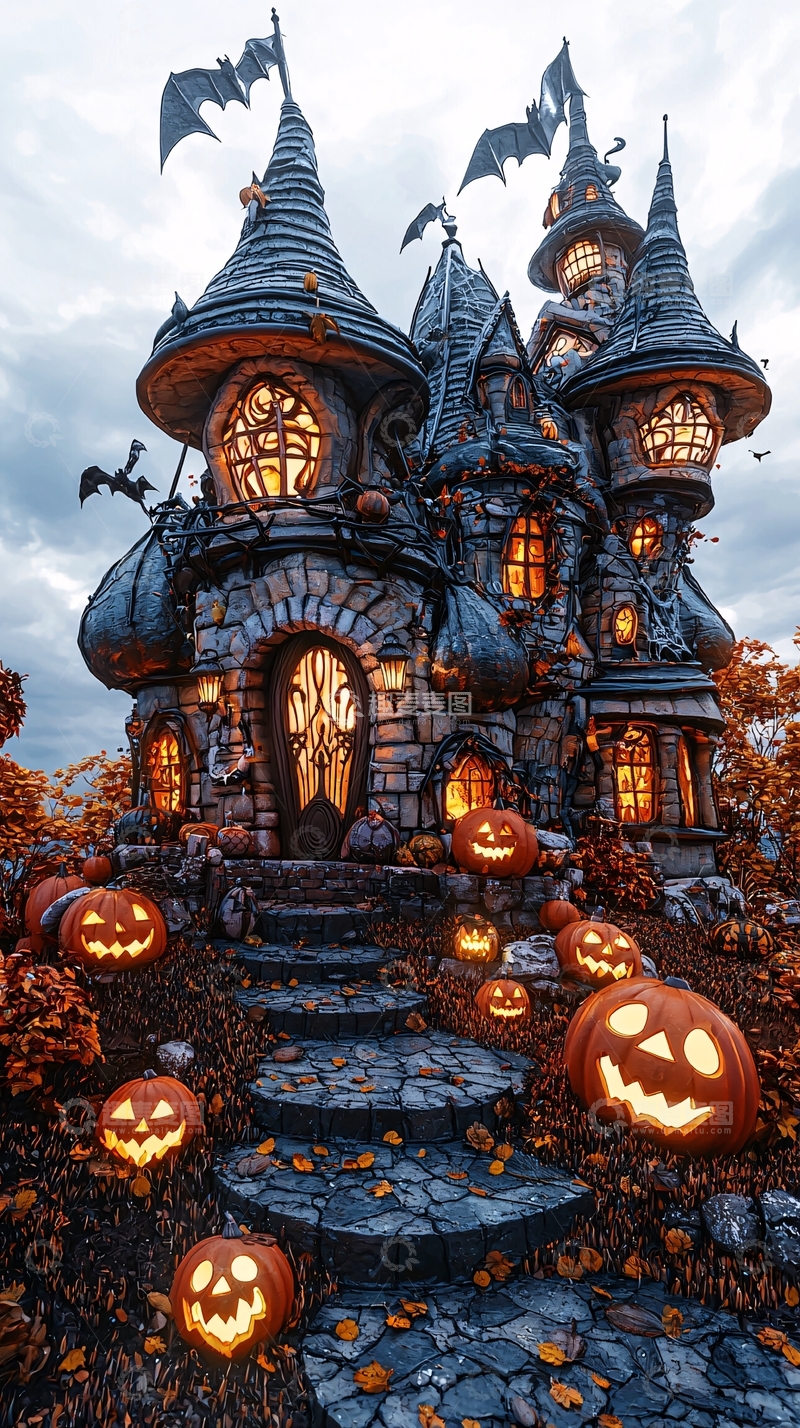 高清大图下载【趣麦麦图】万圣节主题城堡与南瓜灯