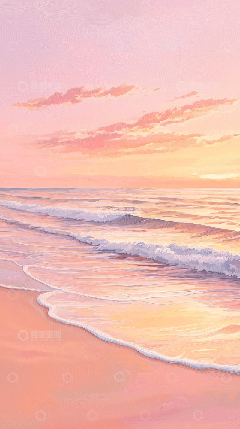 高清大图下载【趣麦麦图】日落海滩风景画