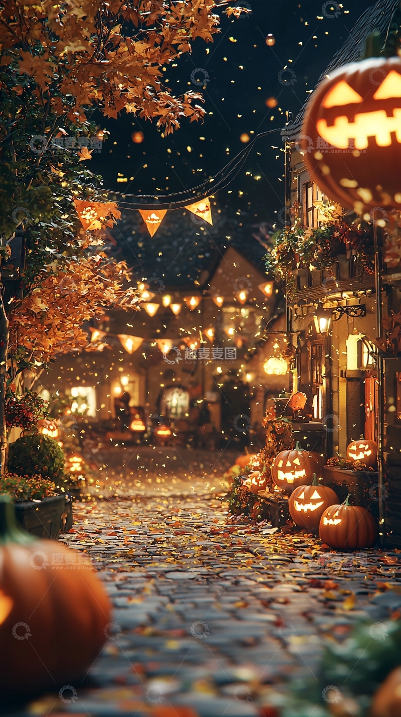 高清大图下载【趣麦麦图】万圣节夜晚装饰街道
