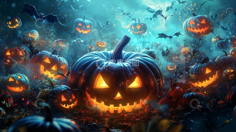 高清大图下载【趣麦麦图】万圣节南瓜灯夜景