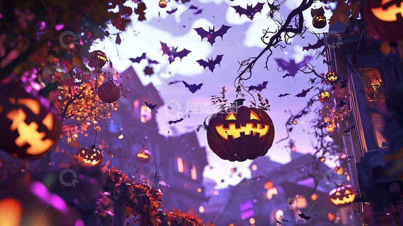 高清大图下载【趣麦麦图】万圣节夜景南瓜灯装饰