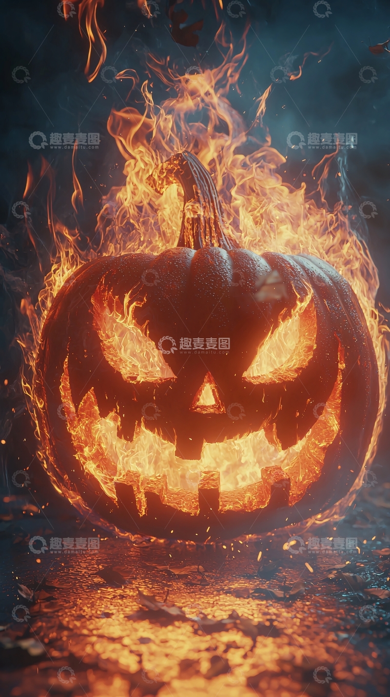 高清大图下载【趣麦麦图】万圣节燃烧的南瓜灯