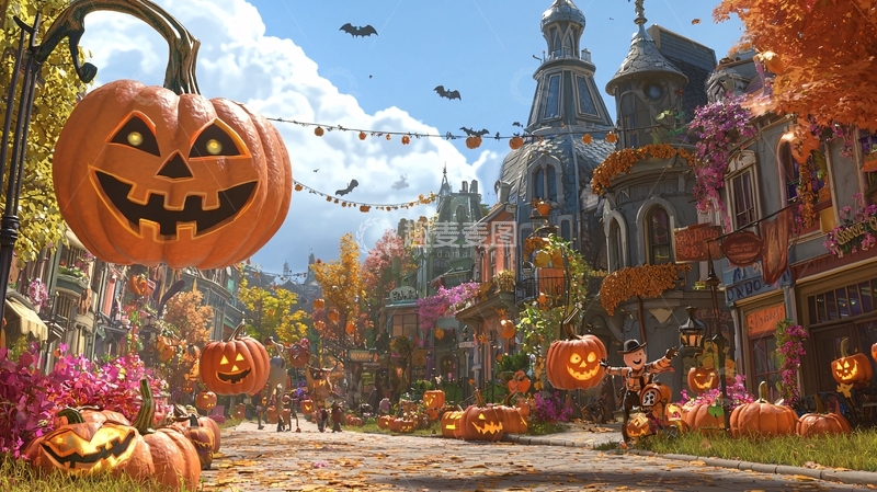 高清大图下载【趣麦麦图】万圣节主题小镇装饰场景