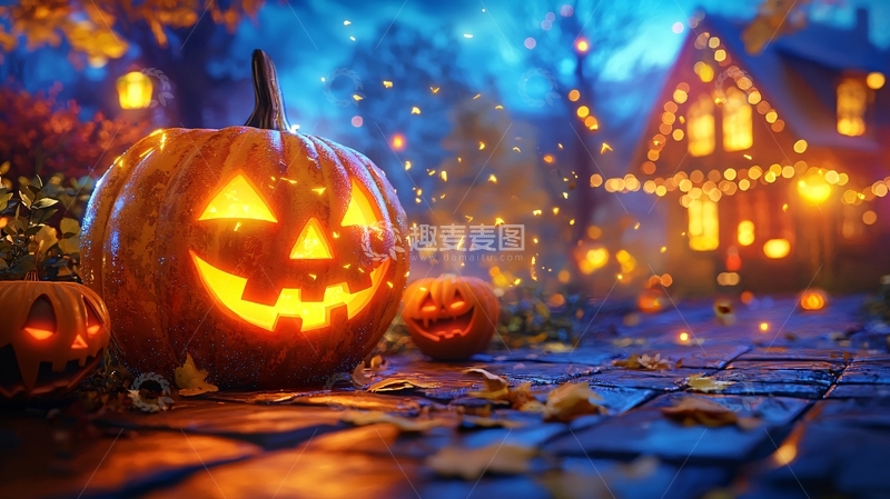 高清大图下载【趣麦麦图】万圣节南瓜灯夜景
