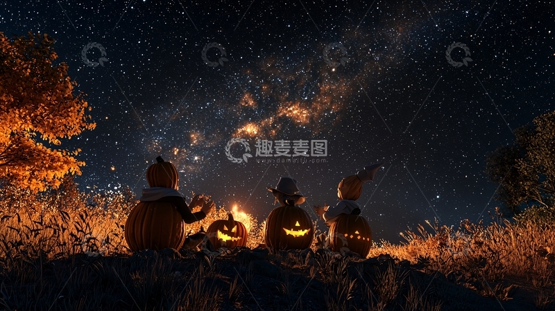 高清大图下载【趣麦麦图】万圣节南瓜夜景