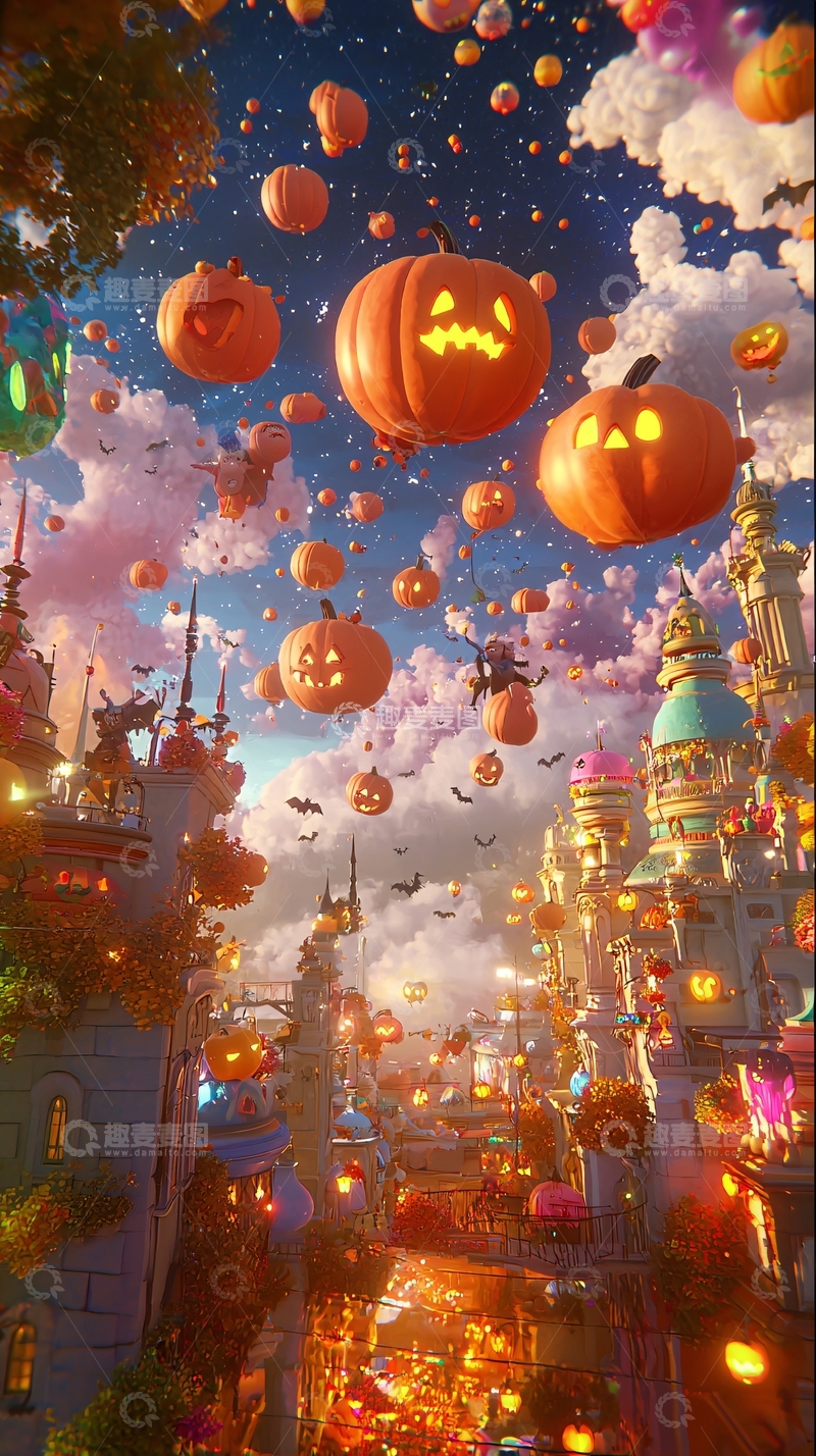 高清大图下载【趣麦麦图】万圣节南瓜城堡夜景
