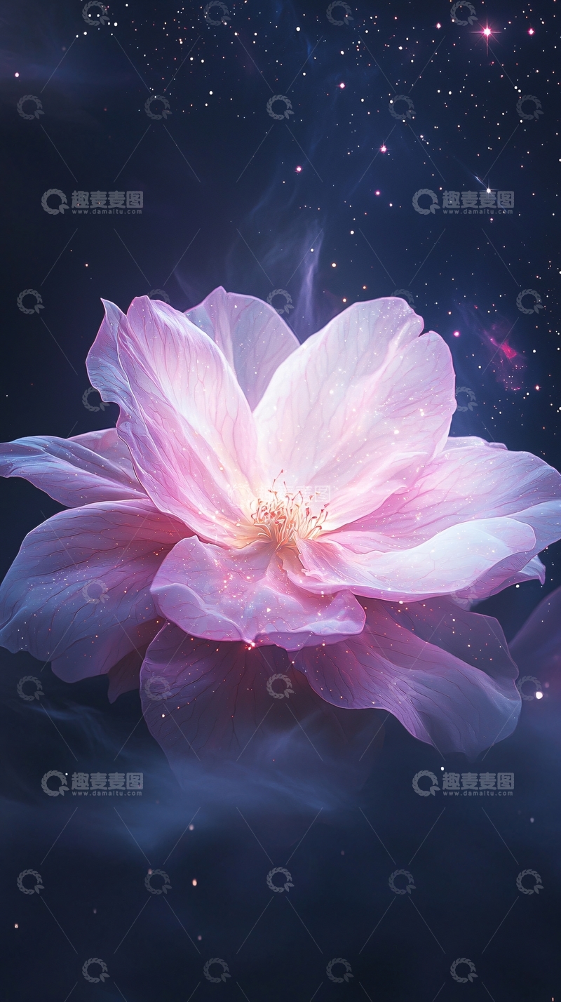高清大图下载【趣麦麦图】梦幻星空下的粉色花朵
