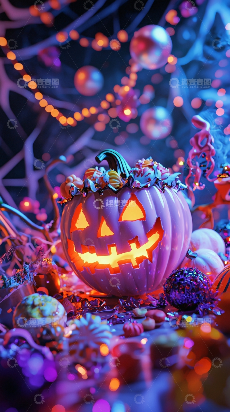高清大图下载【趣麦麦图】万圣节南瓜灯与糖果装饰