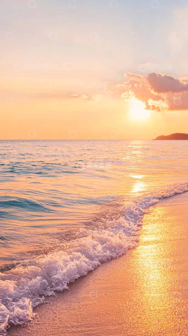 高清大图下载【趣麦麦图】夕阳海滩海浪沙滩风景