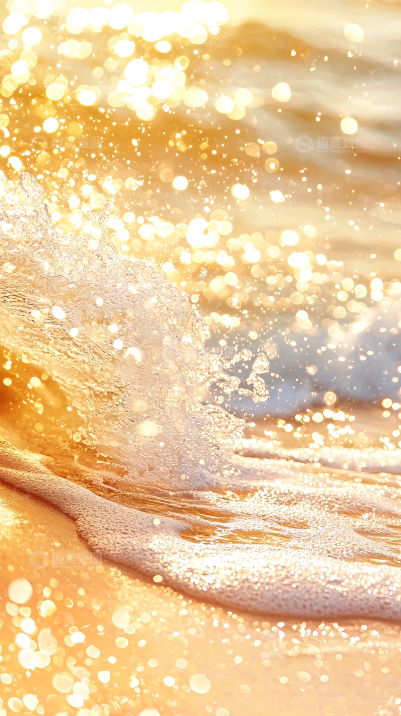 高清大图下载【趣麦麦图】金色海滩浪花水花背景