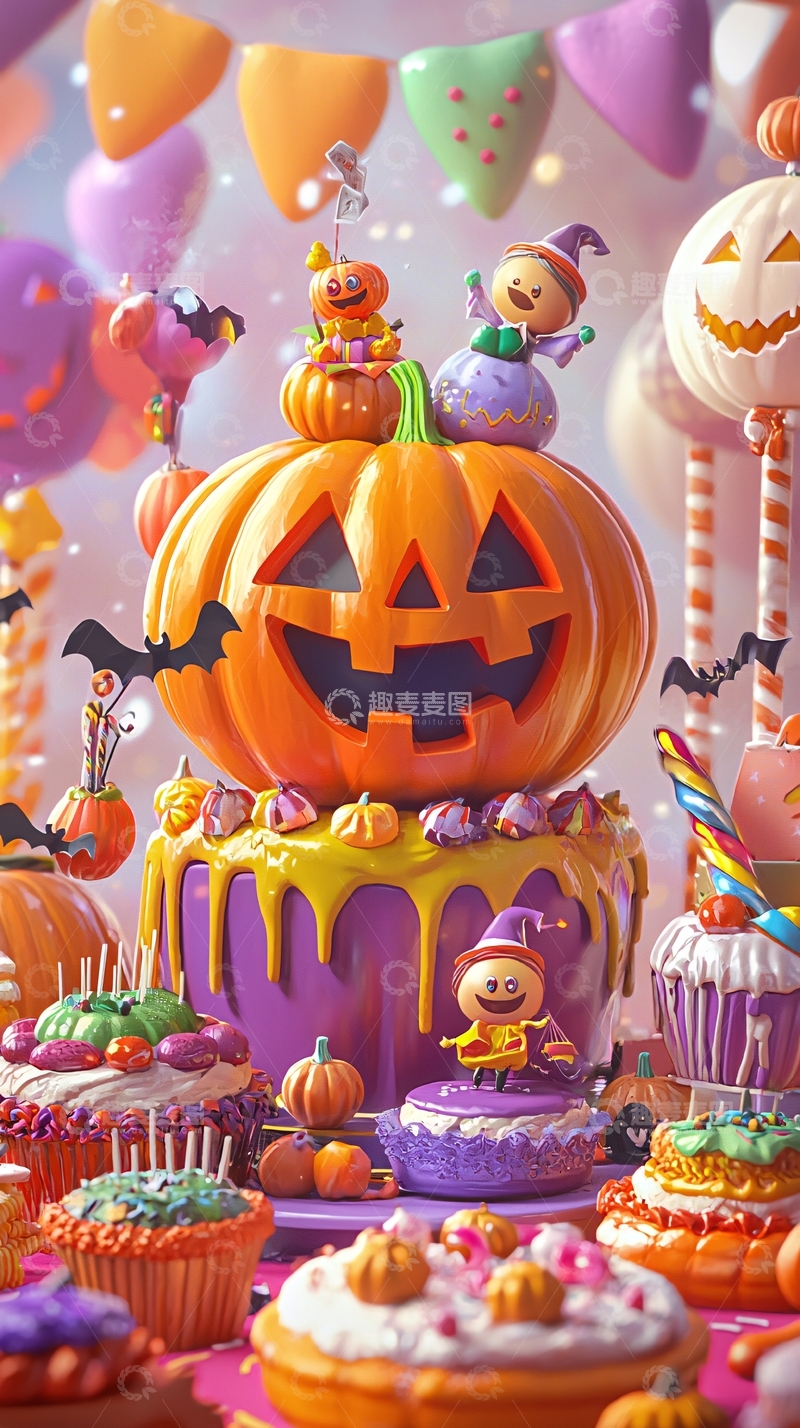 高清大图下载【趣麦麦图】万圣节主题蛋糕和糖果装饰
